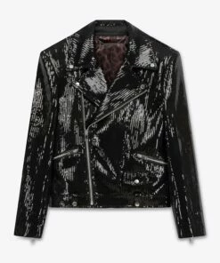 Asymmetric Black Sequin Biker Jacket
