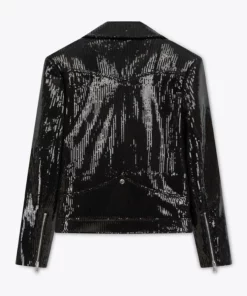 Asymmetric Black Sequin Biker Jacket -US Clothing Shop SequinBikerJacketFlat2