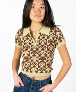 Short Sleeve Checker Mushroom Sweater