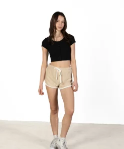Tan Terry Drawstring Dolphin Shorts -US Clothing Shop Tan Terry Drawstring short 1 32826.1692393277