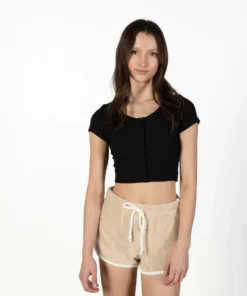 Tan Terry Drawstring Dolphin Shorts