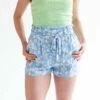 Baby Blue Floral Paperbag Waist Shorts