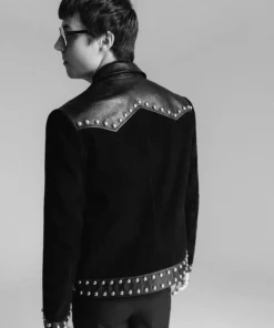 Black Snake Effect Suede Studded Leather Jacket -US Clothing Shop backshotnew