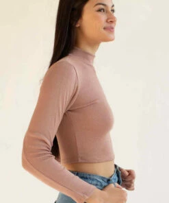 Beige Mock Neck Cropped Sweater