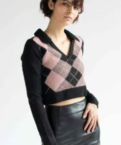 Black Argyle Collared Sweater