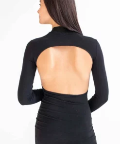 Black Backless Mock Neck Long Sleeve Dress -US Clothing Shop black backless mock neck long sleeve dress 4 16596.1666807865