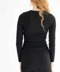 Black Brushed Ruched Sides Ribbed Dress -US Clothing Shop black brushed ruched side ribbed dress 1 40463.1666807422