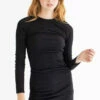 Black Brushed Ruched Sides Ribbed Dress