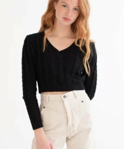 Black Cable Knit Cropped Sweater -US Clothing Shop black cable knit cropped sweater 4 42064.1666807186