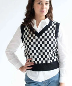 Black Checkered Sweater Vest
