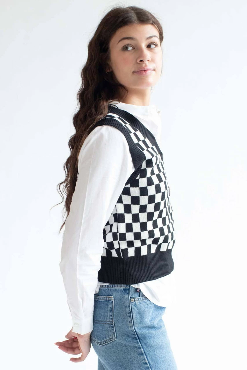 Black Checkered Sweater Vest 4 Black Checkered Sweater Vest - Image 4