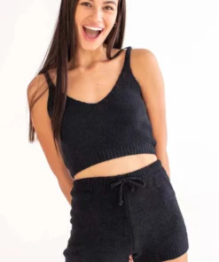 Black Chenille Tank & Shorts Set