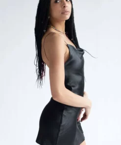 Black Cowl Neck Satin Slip Dress