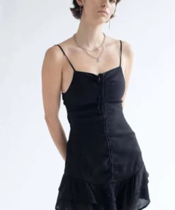 Black Crepe Ruched Front Party Dress