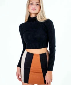 Black Crop Ribbed Turtle Neck Sweater