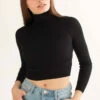 Black Ribbed Cropped Turtleneck Sweater