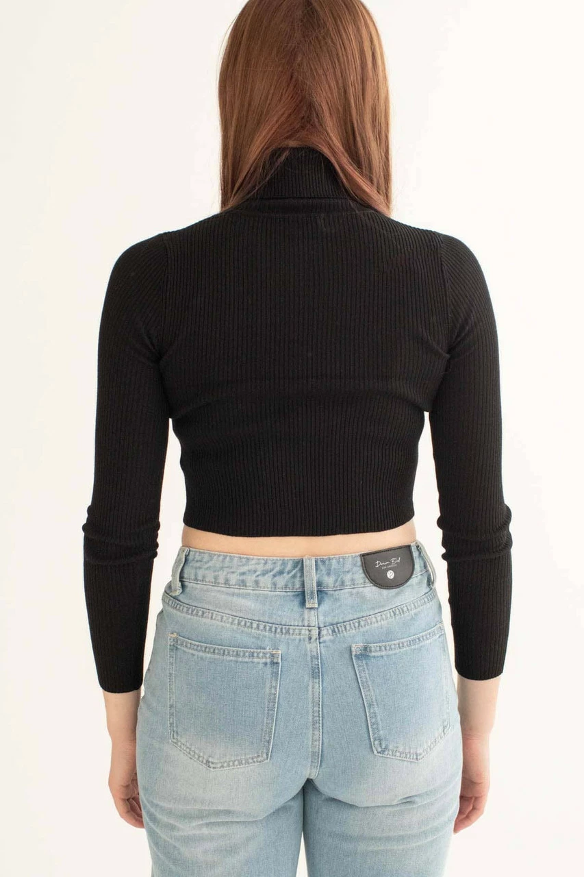 Black Ribbed Cropped Turtleneck Sweater 5 Black Ribbed Cropped Turtleneck Sweater - Image 5