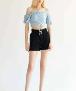 Black Cuffed Paper Bag Waist Denim Shorts -US Clothing Shop black cuffed paperbag waist denim shorts 1 1 61877.1692387582