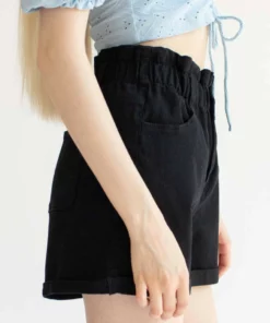 Black Cuffed Paper Bag Waist Denim Shorts -US Clothing Shop black cuffed paperbag waist denim shorts 4 1 47158.1666809245