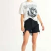 Black High Rise Cut Off Denim Shorts