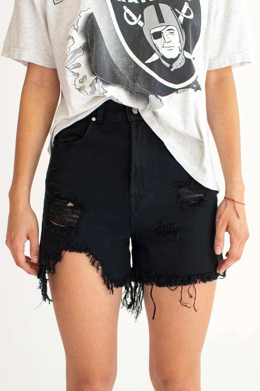 Black High Rise Cut Off Denim Shorts 4 Black High Rise Cut Off Denim Shorts - Image 4