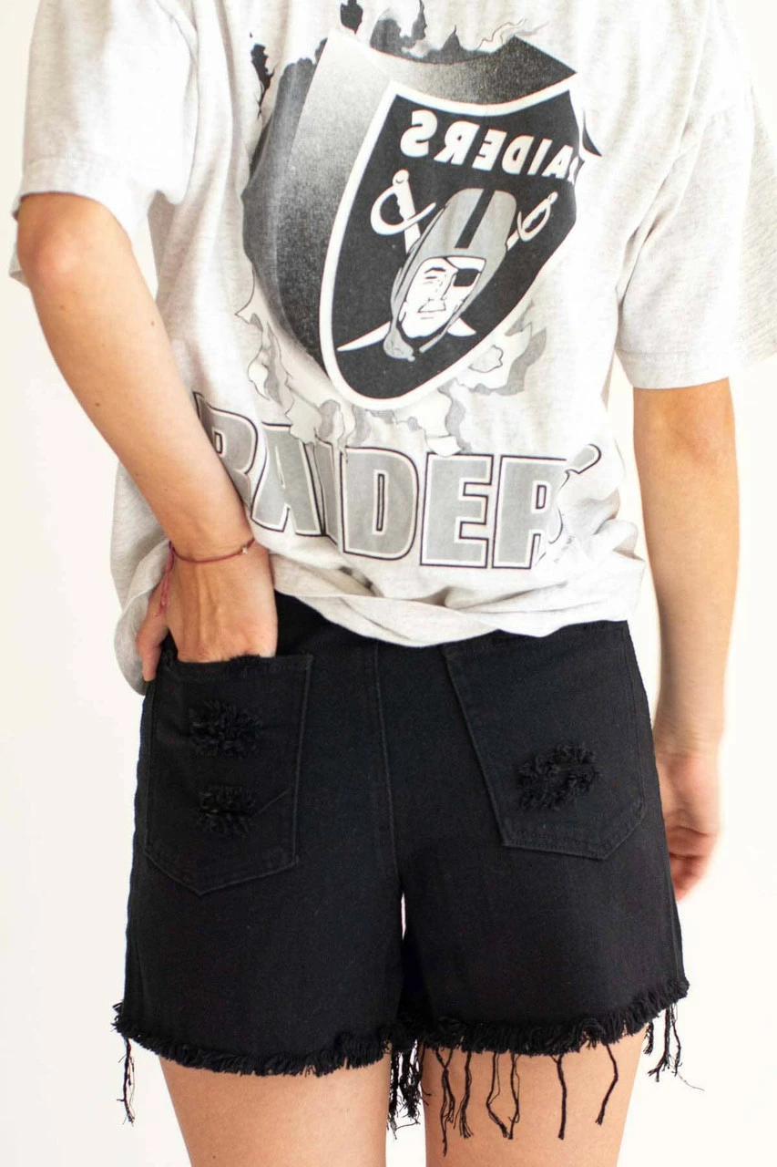 Black High Rise Cut Off Denim Shorts 3 Black High Rise Cut Off Denim Shorts - Image 3