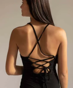 Black Lace Up Back Maxi Dress