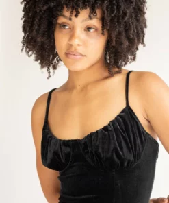 Black Lace Up Back Velvet Mini Dress