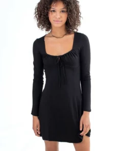 Black Long Sleeve Milkmaid Dress