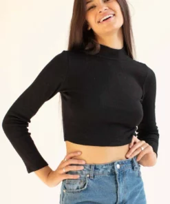 Black Mock Neck Cropped Sweater