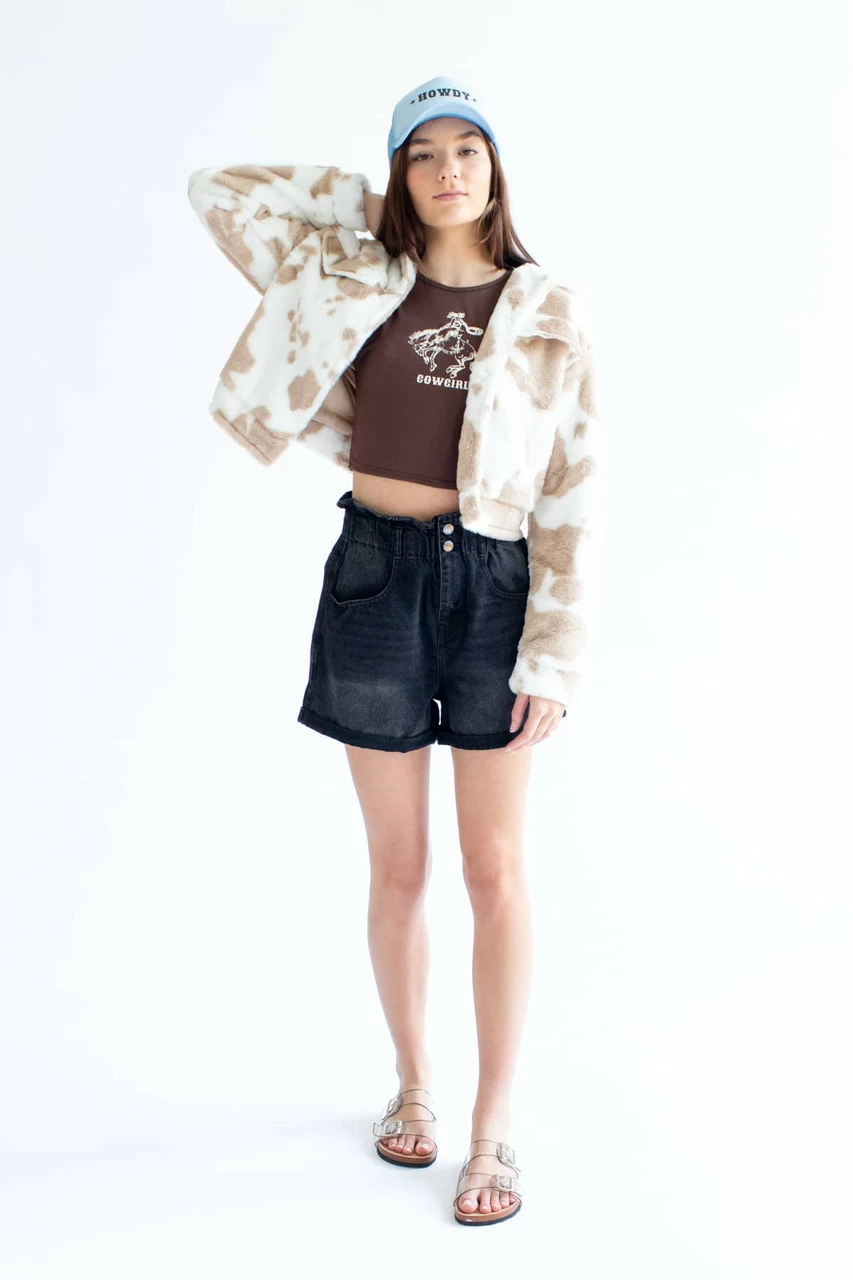Black Paperbag Waist Denim Shorts 3 Black Paperbag Waist Denim Shorts - Image 3