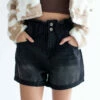 Black Paperbag Waist Denim Shorts