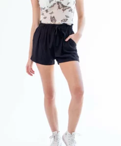 Black Paperbag Waist Shorts