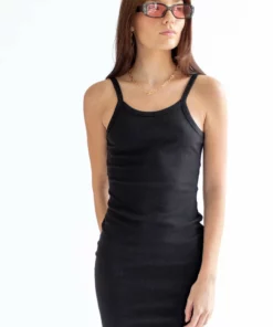 Black Ribbed Cami Low Back Mini Dress