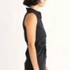 Black Ruched Sleeveless Shirt Dress
