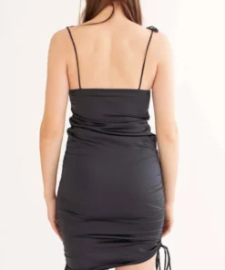 Black Satin Ruched Side Dress -US Clothing Shop black satin ruched side dress 6 70958.1666808237