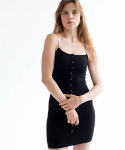 Black Snap Front Ribbed Mini Dress -US Clothing Shop black snap front ribbed mini dress 2 34982.1666807330