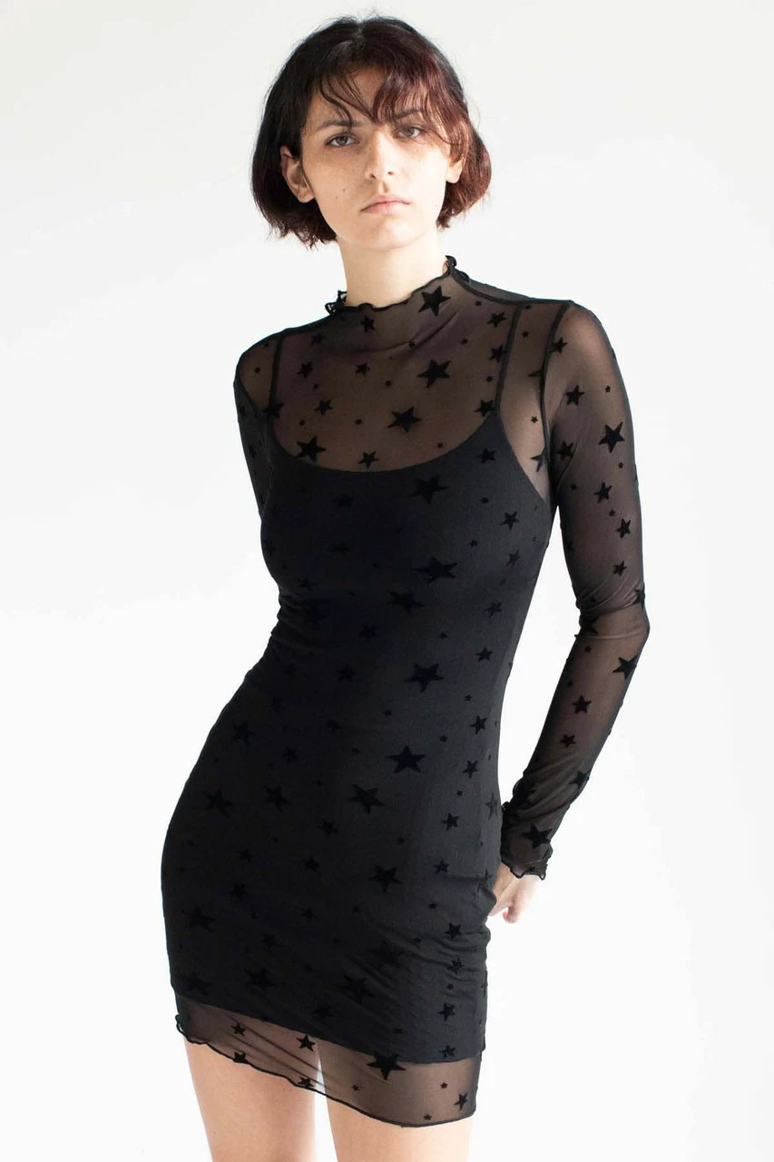 Black Stars Mesh Long Sleeve Dress 2 Black Stars Mesh Long Sleeve Dress - Image 2