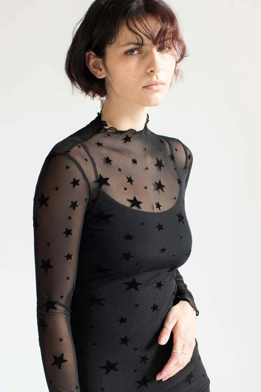 Black Stars Mesh Long Sleeve Dress 1 Black Stars Mesh Long Sleeve Dress