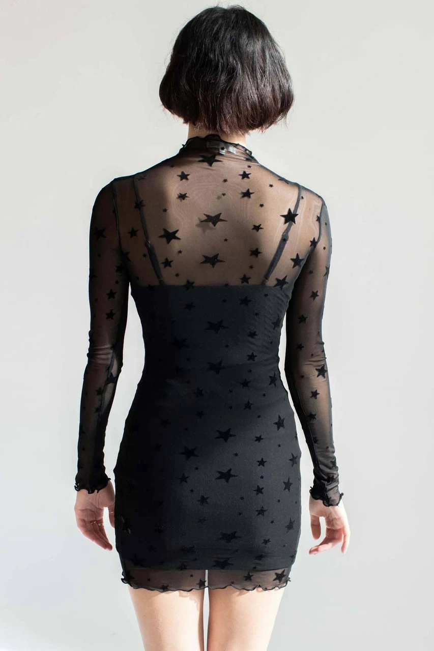 Black Stars Mesh Long Sleeve Dress 5 Black Stars Mesh Long Sleeve Dress - Image 5
