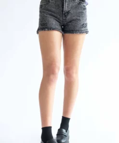 Black Washed High Rise Frayed Denim Shorts -US Clothing Shop black wash denim shorts 2 78867.1692373239