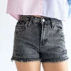 Black Washed High Rise Frayed Denim Shorts