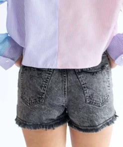 Black Washed High Rise Frayed Denim Shorts -US Clothing Shop black wash denim shorts 5 91096.1692373239