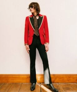 Black Wool Flared Trouser