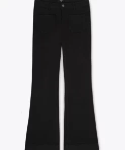 Black Denim Cropped Flare Front Pocket Jeans -US Clothing Shop blackjeanflatlay