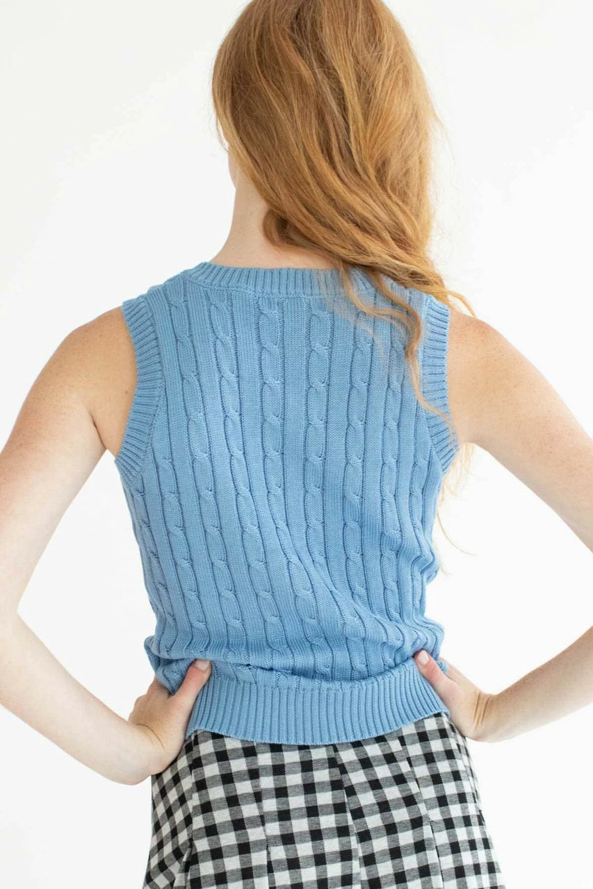 Blue Cable Knit Sweater Vest 3 Blue Cable Knit Sweater Vest - Image 3