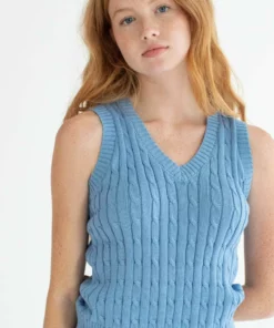 Blue Cable Knit Sweater Vest