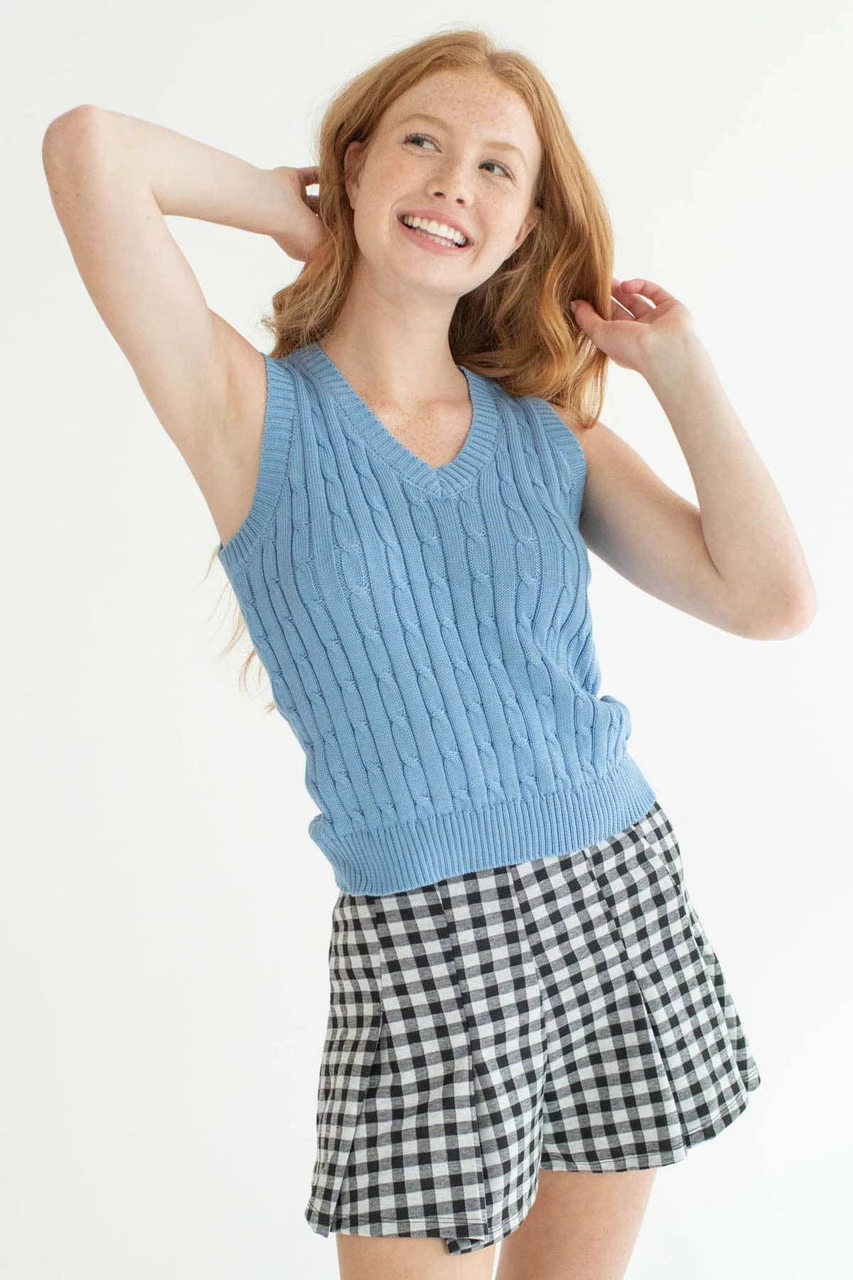 Blue Cable Knit Sweater Vest 4 Blue Cable Knit Sweater Vest - Image 4