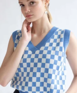 Blue Checkered Sweater Vest