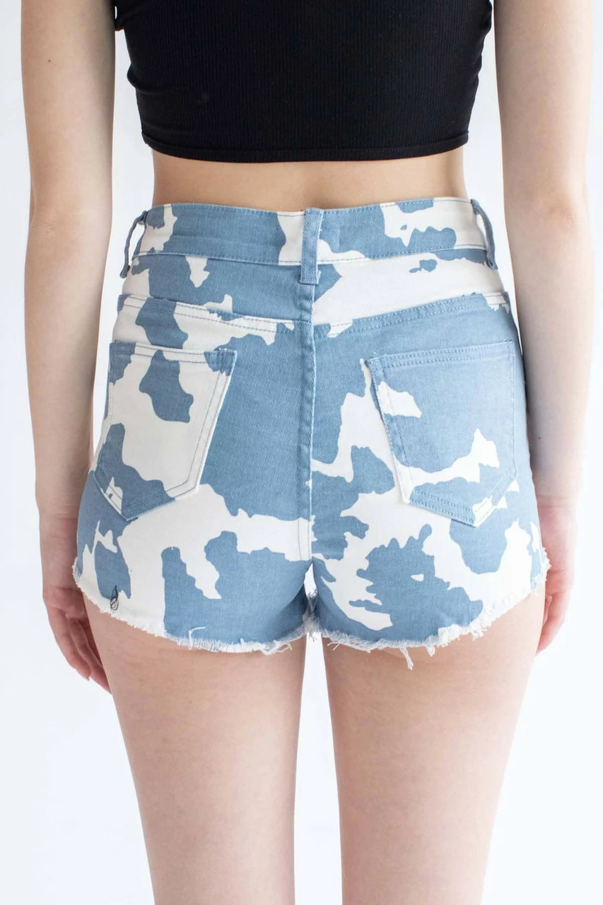 Blue Cow Print Denim Shorts 5 Blue Cow Print Denim Shorts - Image 5
